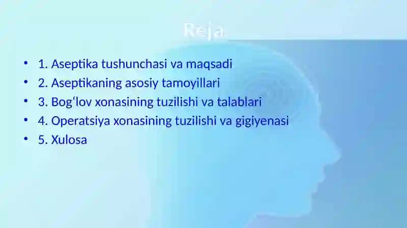 Aseptika asoslari. Bog‘lov va operatsiya xonalarini tuzilishi 2