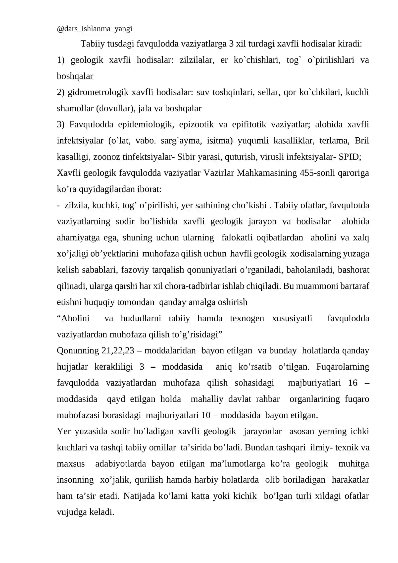 Tabiiy xavfli hodisalar va ularning turlari 2