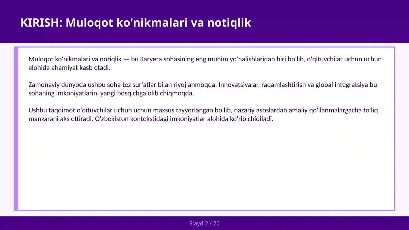 MULOQOT KO'NIKMALARI VA NOTIQLIK 2