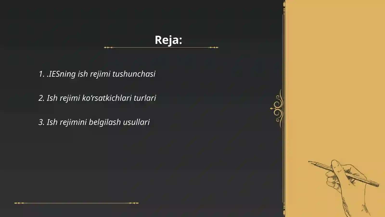IESning ish rejimi ko‘rsatkichlarini hisoblash 2