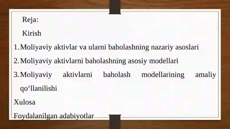 MOLIYAVIY AKTIVLARNI BAHOLASH MODELI 2