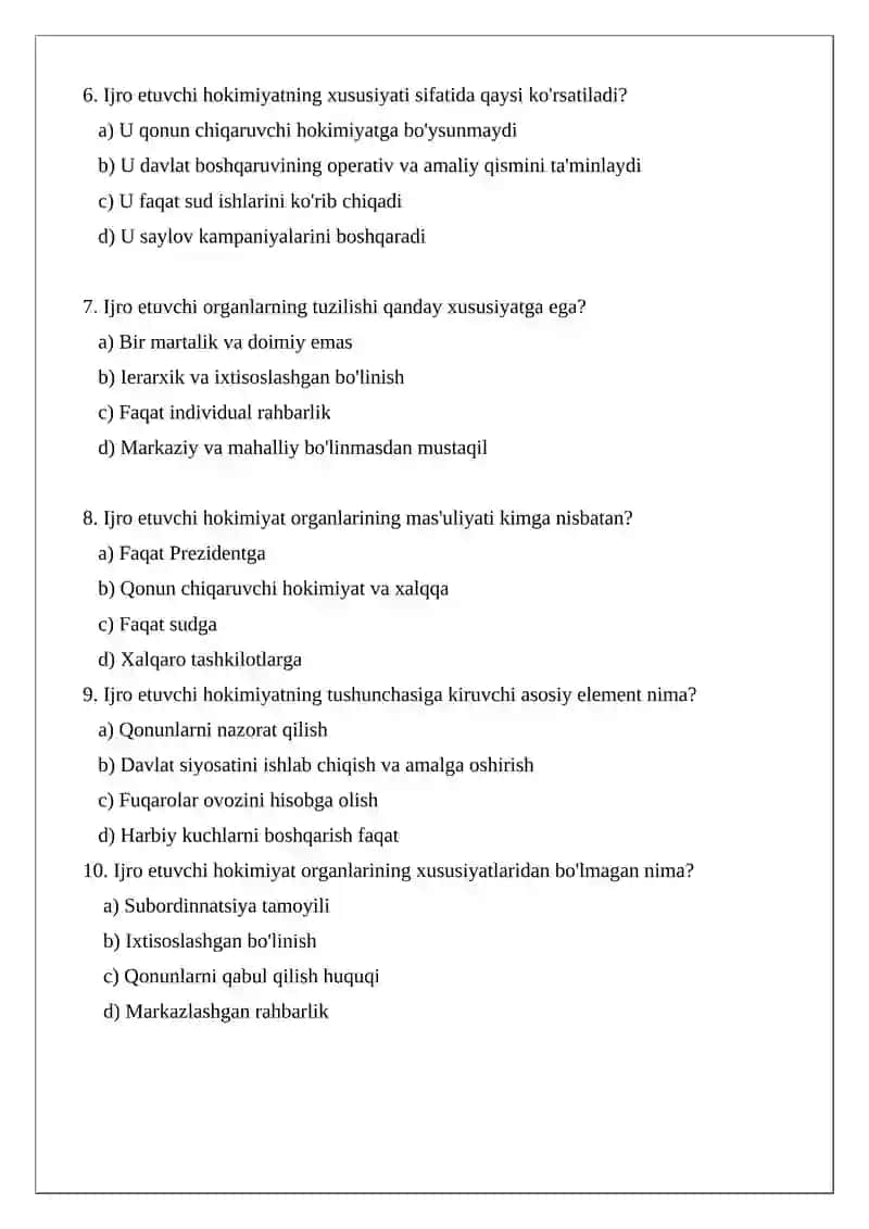 Ijro etuvchi hokimiyat organlari tushunchasi va xususiyatlari 2