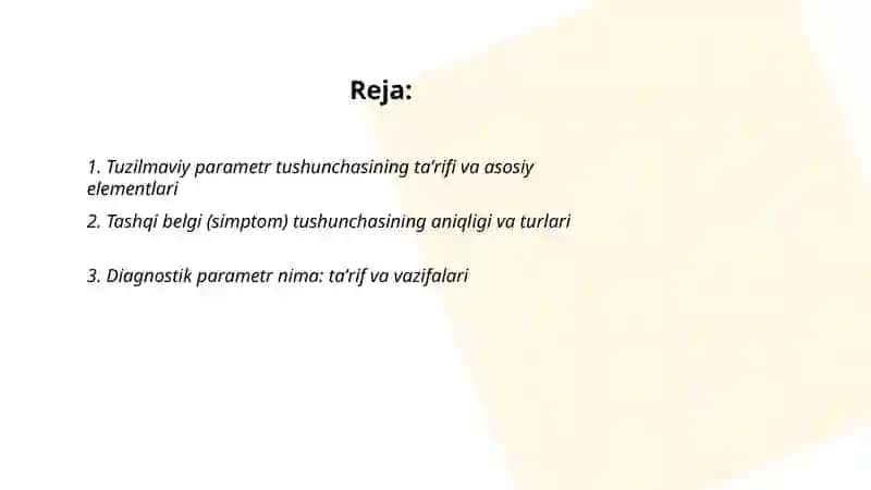 Tuzilmaviy parameter, tashqi belgi (simptom) va diagnostik parametr tushunchalari 2