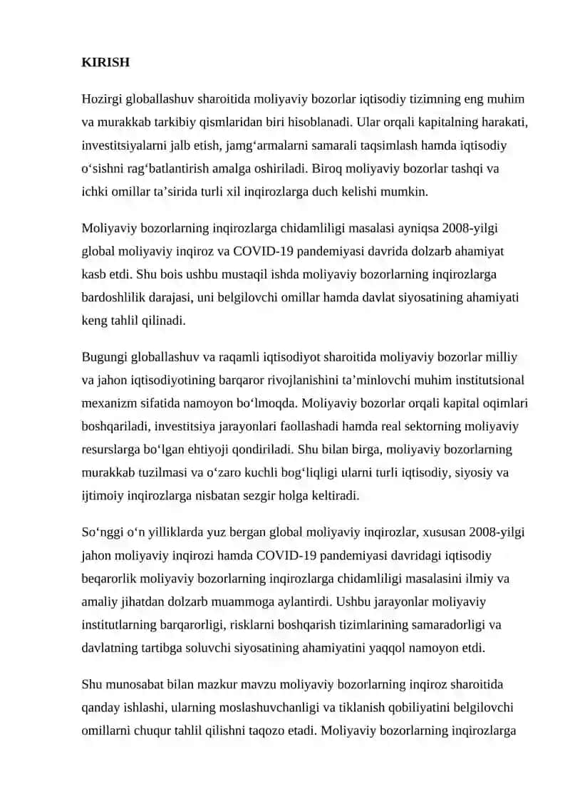 MOLIYAVIY BOZORLARNING INQIROZLARGA CHIDAMLILIGI 2