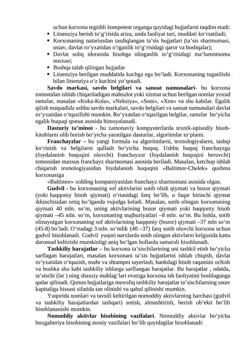 Nomoddiy aktivlar hisobini tashkil etish 2
