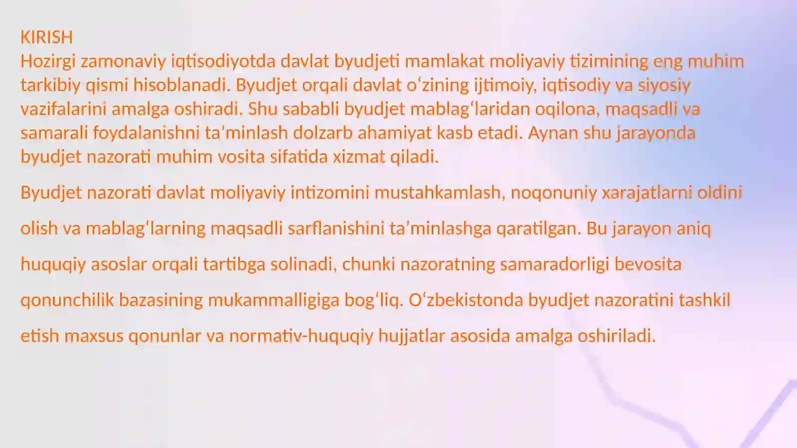 Byudjet nazoratini tashkil etishning huquqiy asoslari 2