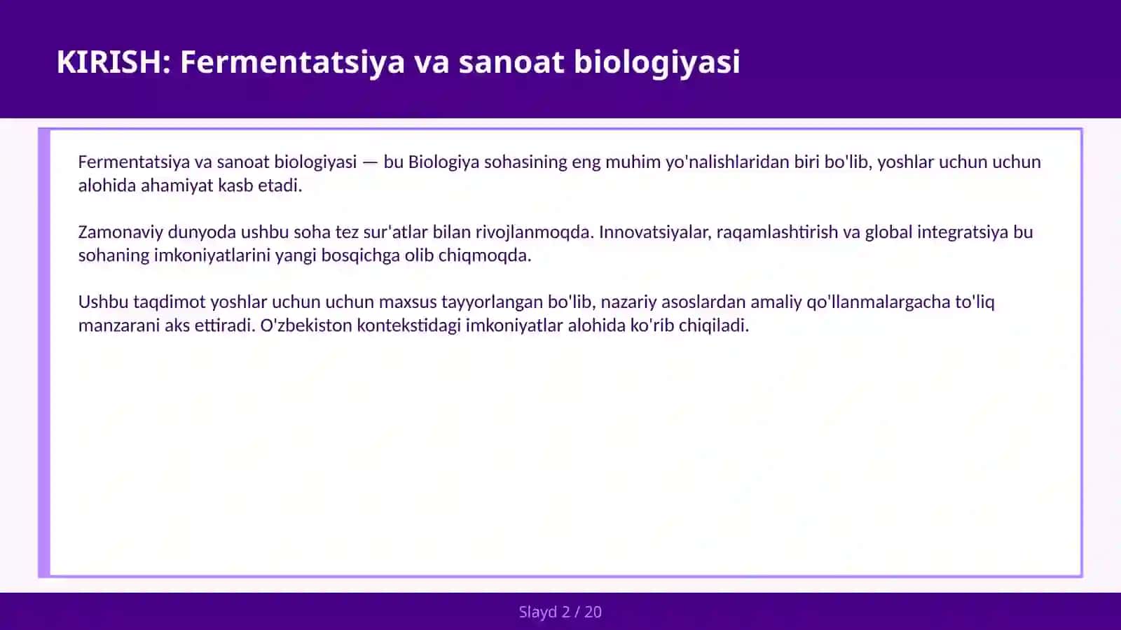 FERMENTATSIYA VA SANOAT BIOLOGIYASI 2