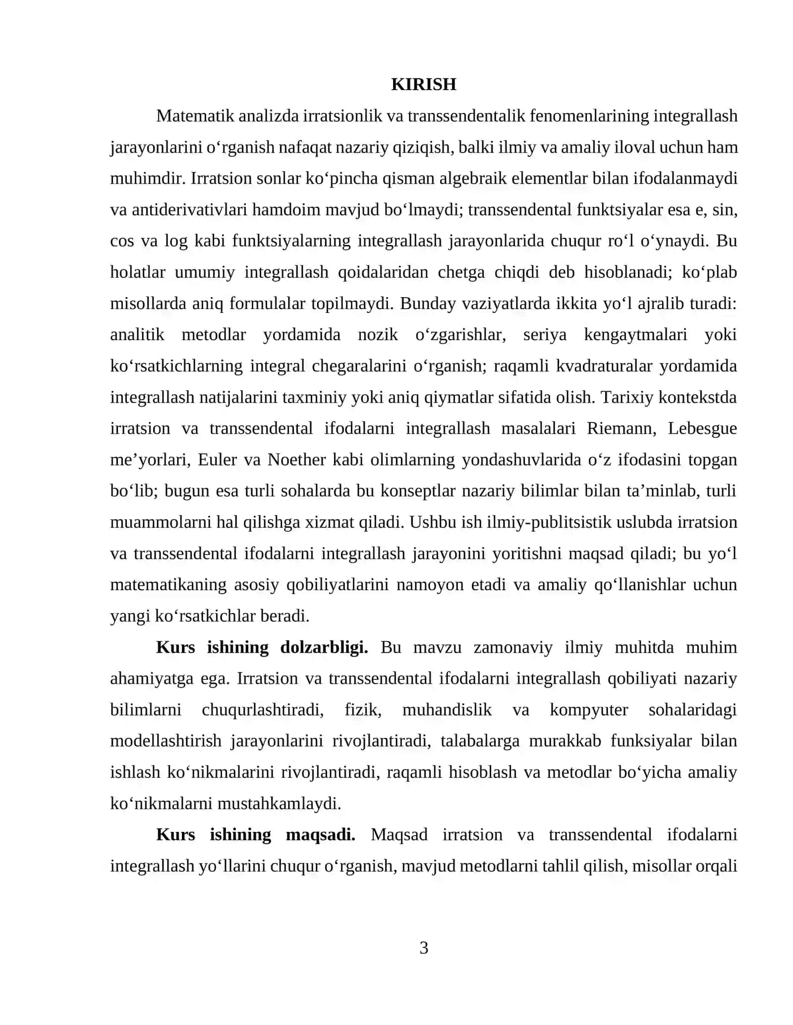 Irratsional va transendent ifodalarni integrallashga (KURS ISHI) 2