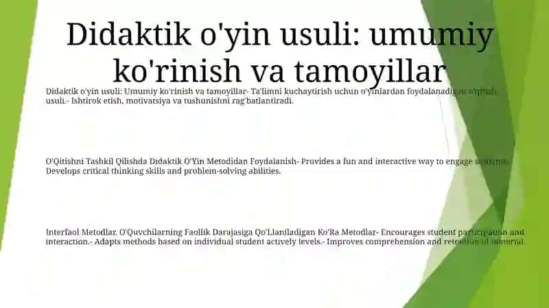 O'Qitishni Tashkil Qilishda Didaktik O'Yin Metodidan Foydalanish 2