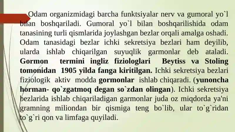 Ichki sekretsiya bezlarining yosh xususiyatlari,analizatorlar. 2