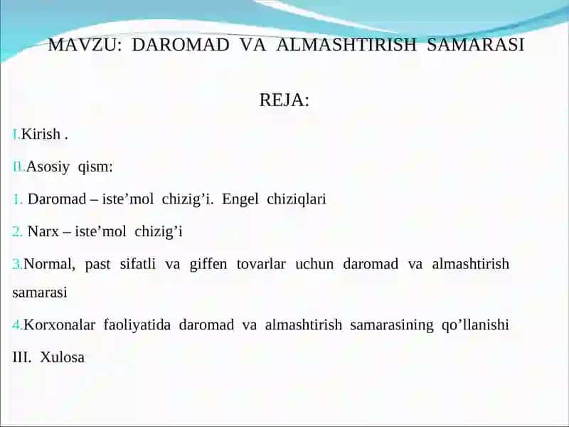 DAROMAD VA ALMASHTIRISH SAMARASI 2