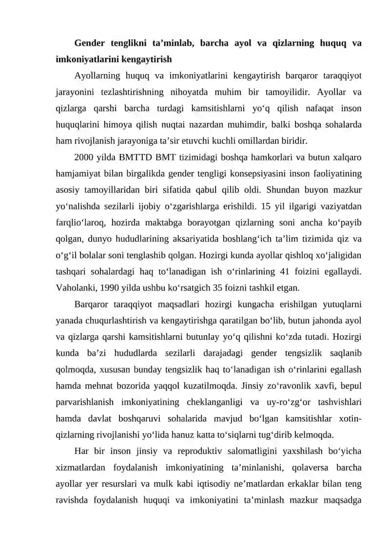 Gender Tengligi va Ayollar 2