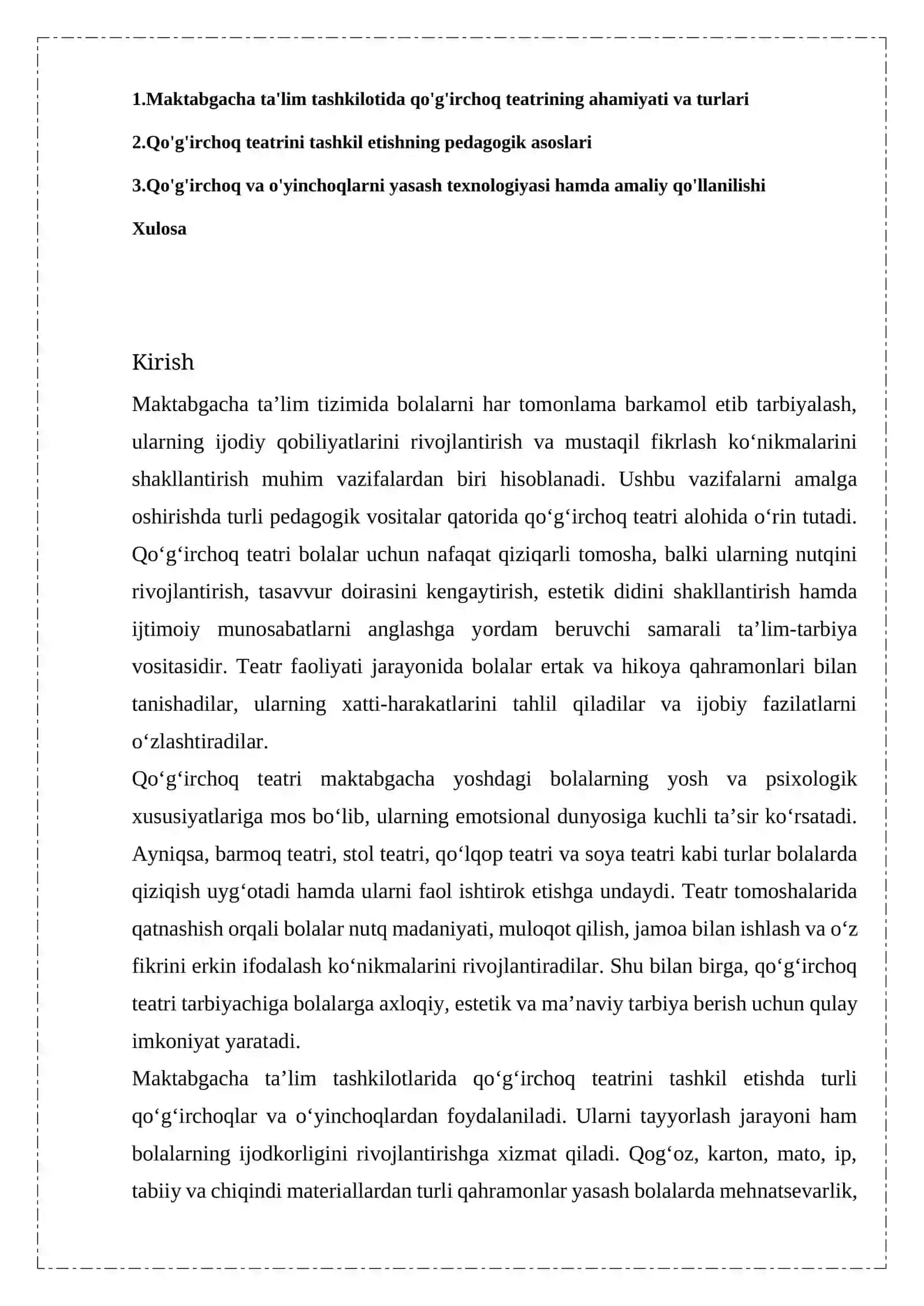 Maktabgacha ta'lim tashkilotida qo'g'irchoq teatr turlarini tashkil etish va o'yinchoqlar 2