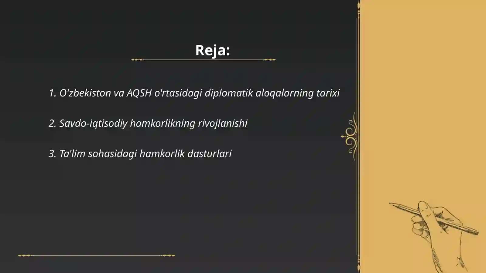 O'zbekiston va AQSH o'rtasidagi aloqalar va qilingan islohotlar 2