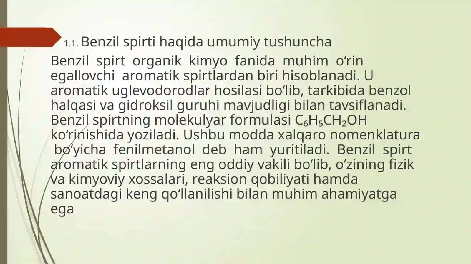 BENZIL SPIRTNING UMUMIY TAVSIFI VA NAZARIY ASOSLARI 2