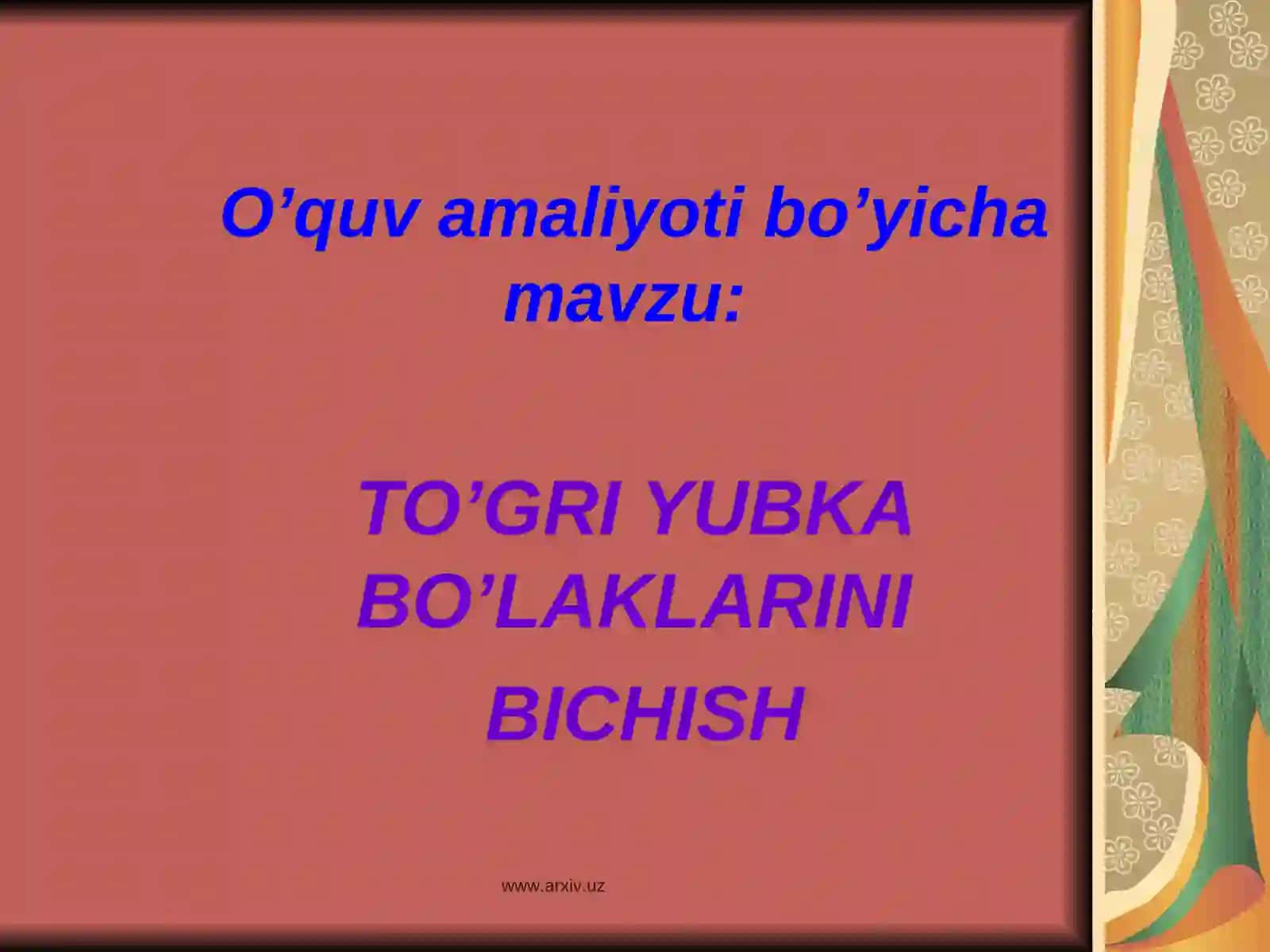 TO’GRI YUBKA BO’LAKLARINI BICHISH 2