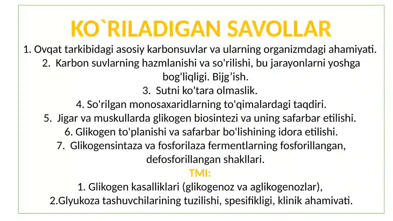 Uglevodlar almashinuvining funksiyalari 2