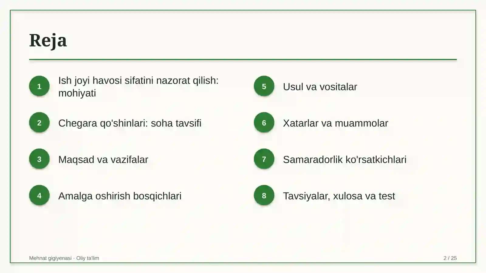 Chegara qo'shinlarida ish joyi havosini sifat jihatidan nazorat qilish 2