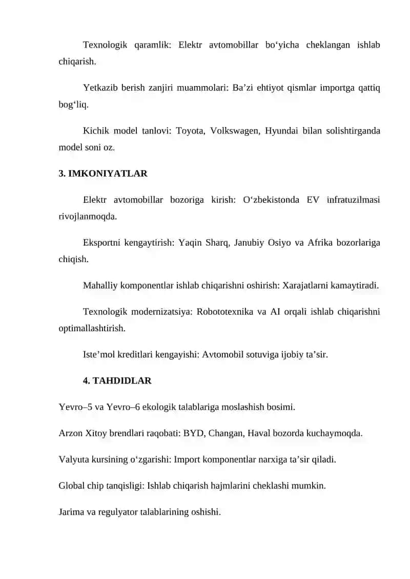 UzAuto Motors SWOT Tahlili 2