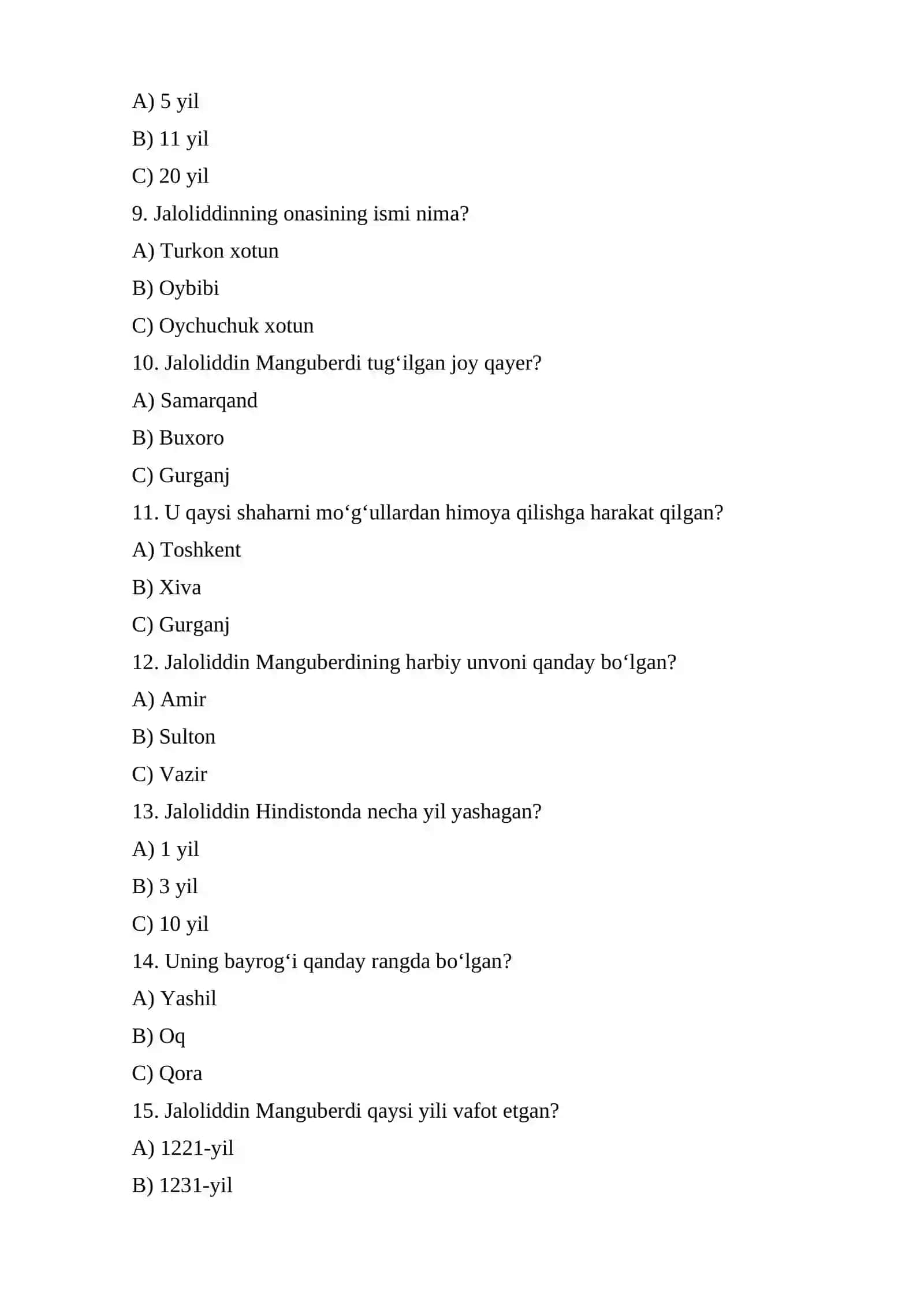 Jaloliddin Manguberdi test 2