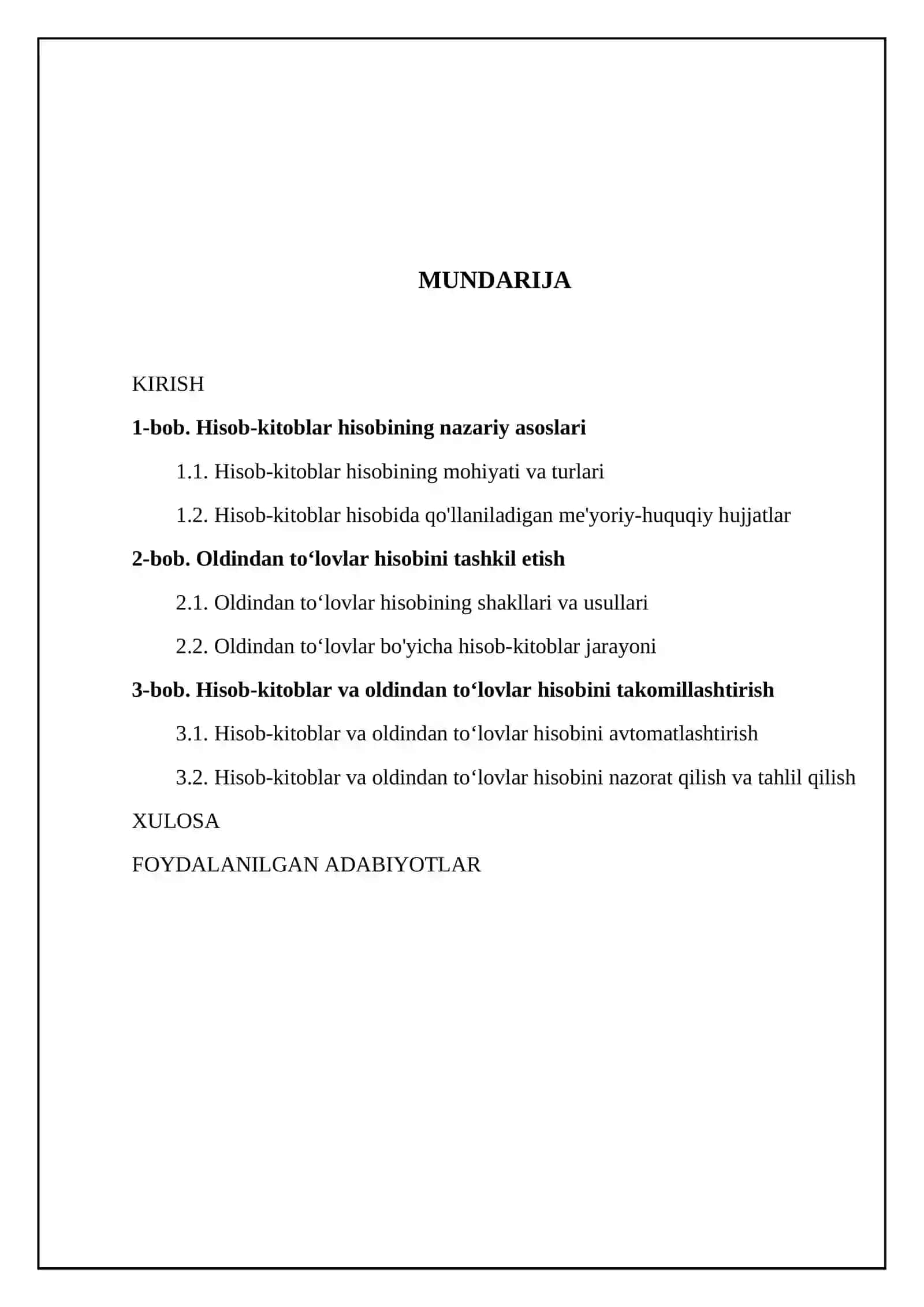Hisob kitoblar va oldindan toʻlovlar hisobi 2