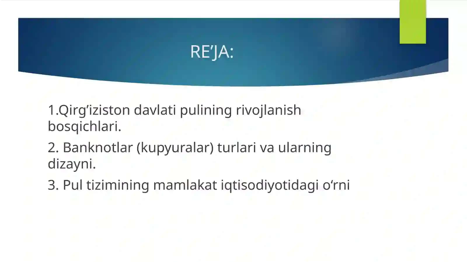 QIRG’IZISTON PUL TIZIMI 2