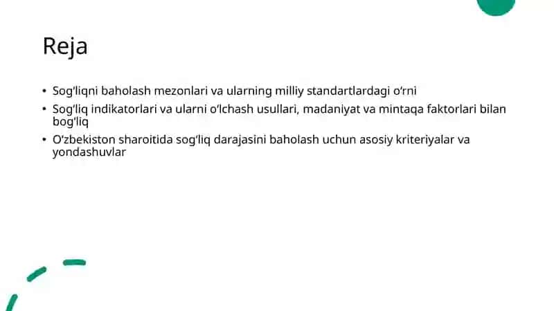 Salomatlik darajasn baxolash mezonlari 2