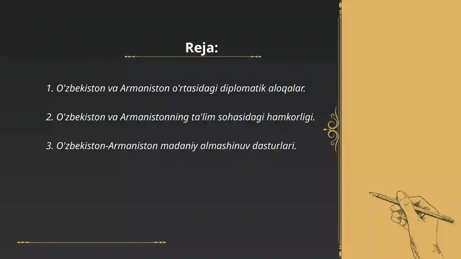 O'zbekiston Armaniston munosabatlari va ta'limi haiqda 2