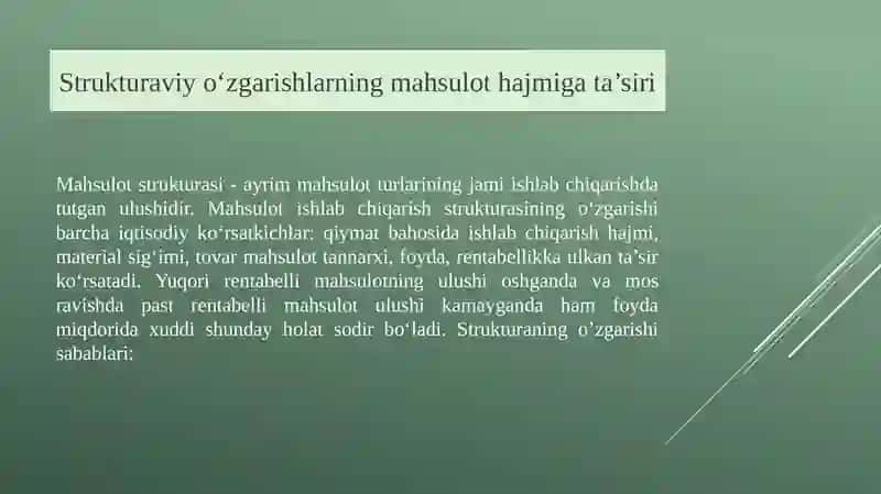 Mahsulot tarkibidagi strukturaviy o’zgarishlar tahlili 2
