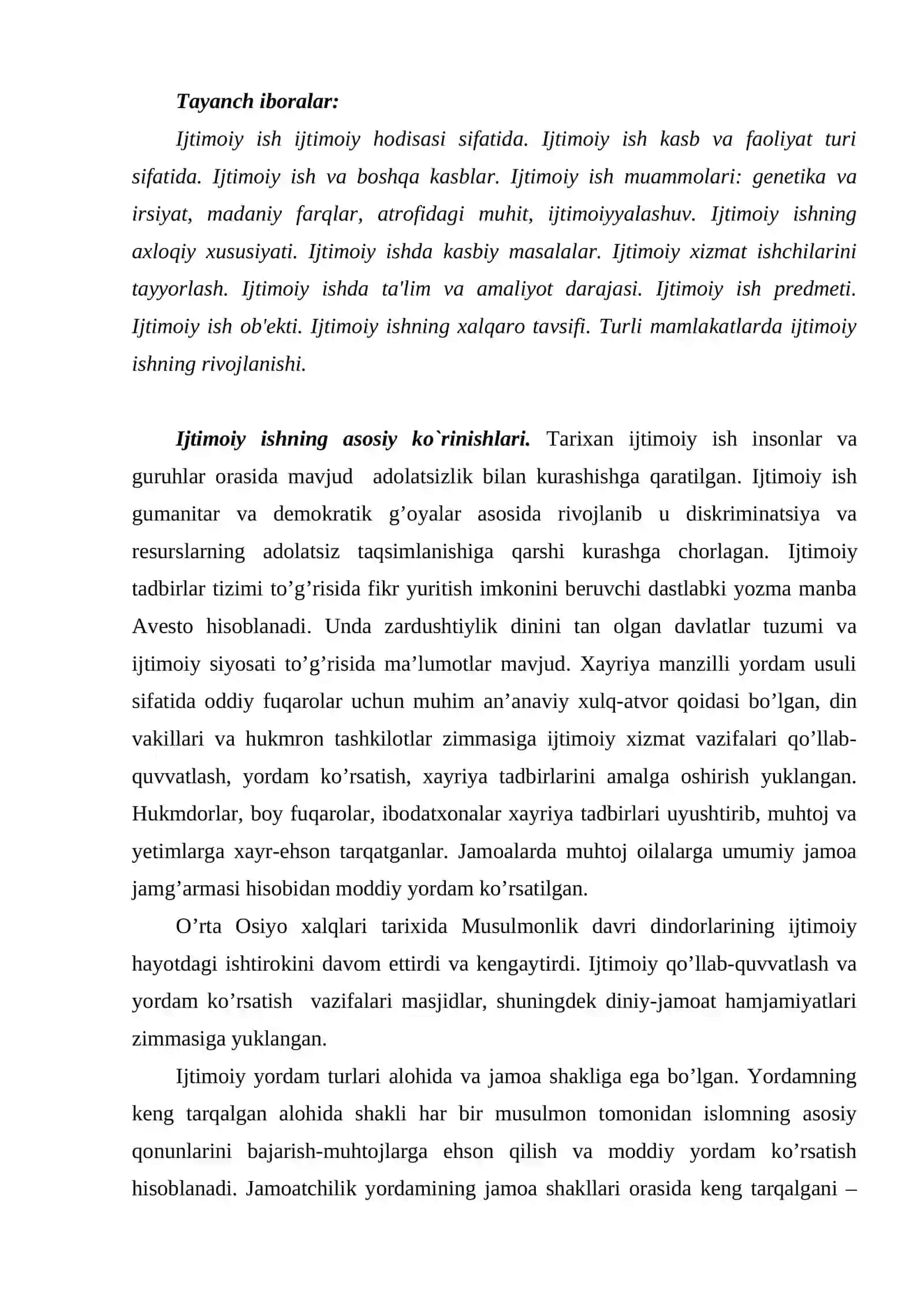Ijtimoiy ishning mohiyati va o‘ziga xos xususiyati. 2