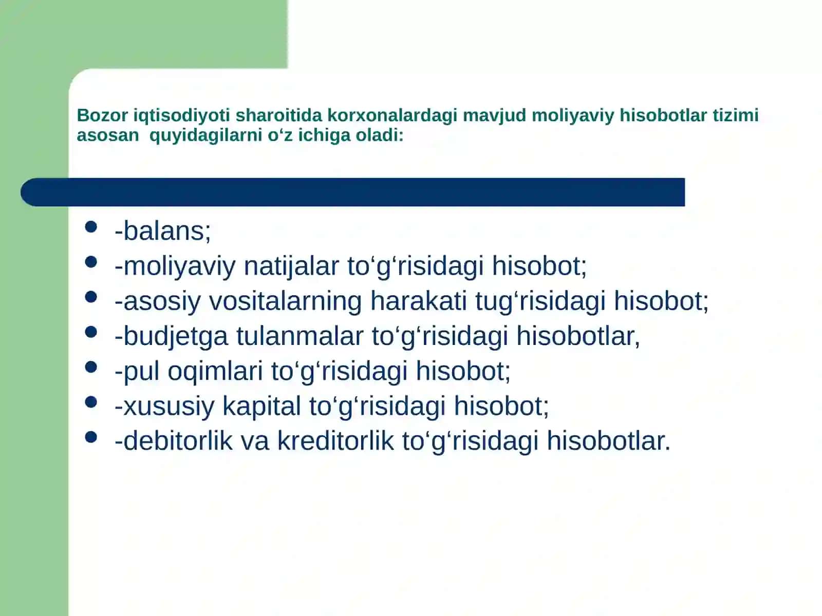 Moliyaviy hisobotlar tizimi 2