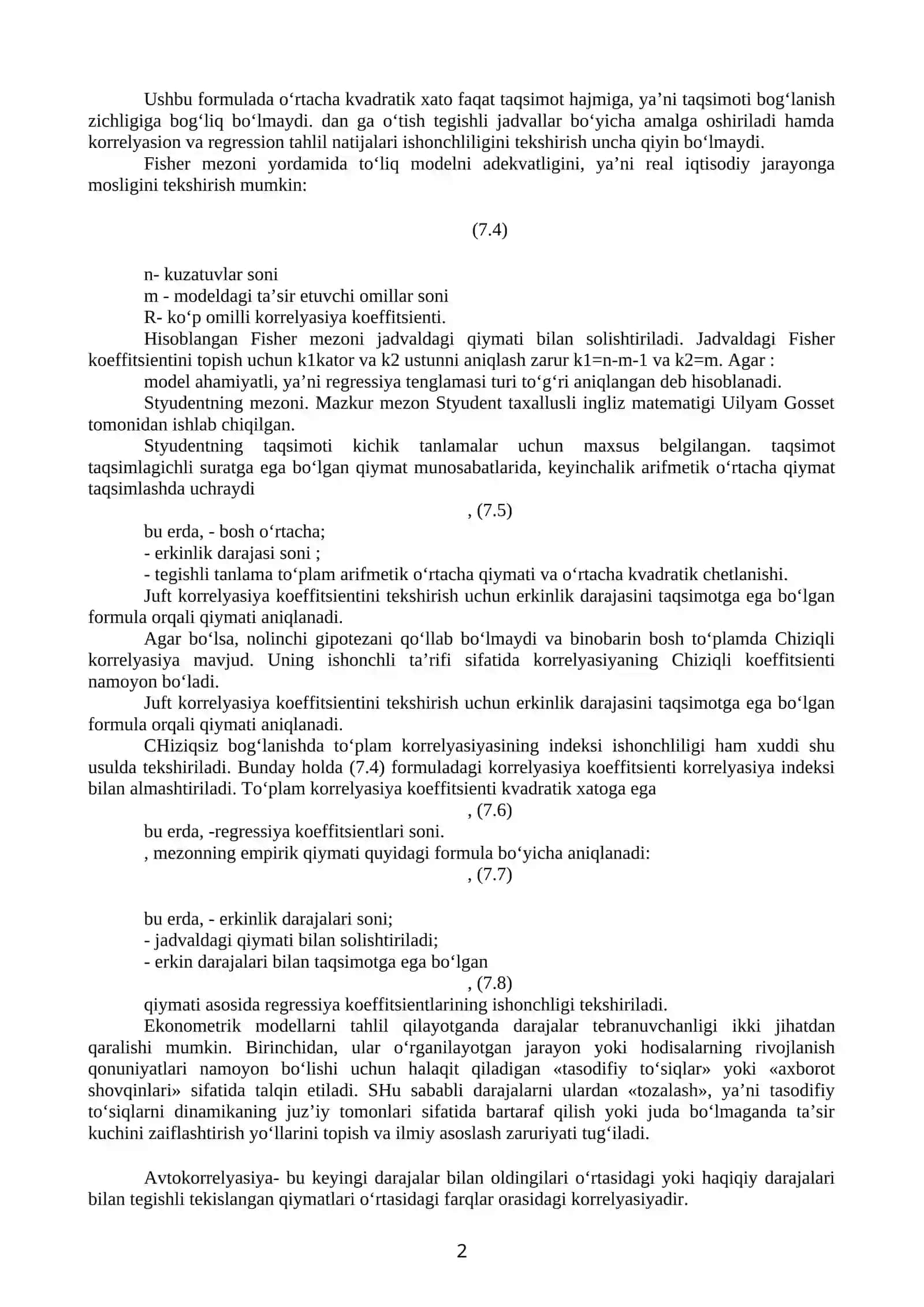 EKONOMETRIK MODELLARNI BAHOLASH 2
