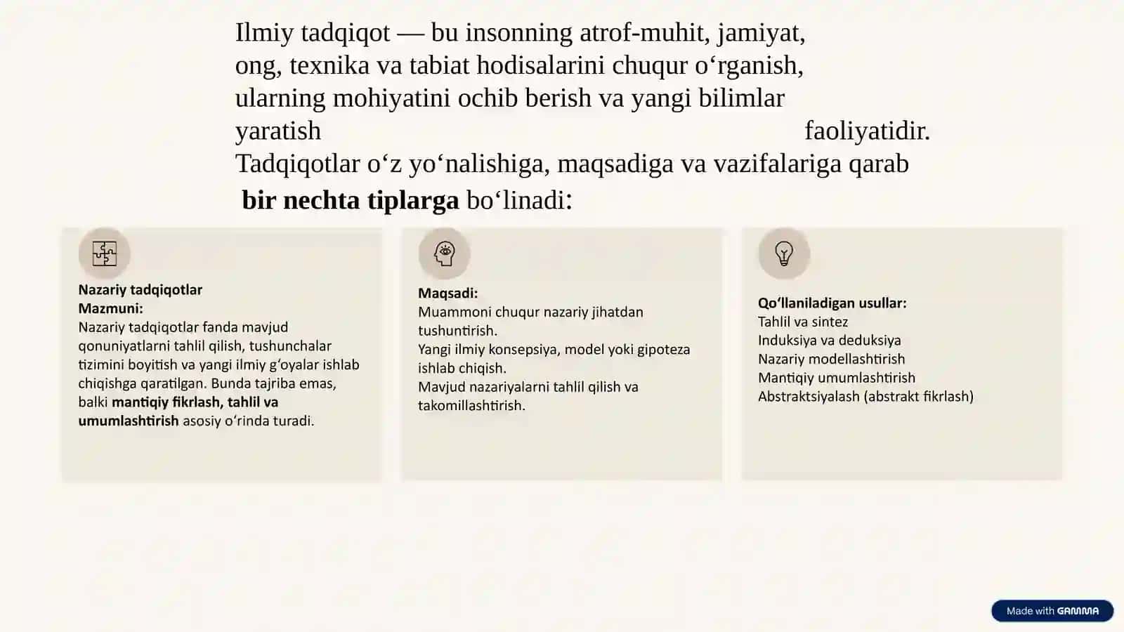 Ilmiy tadqiqotning namoyon bo`lish tiplari 2