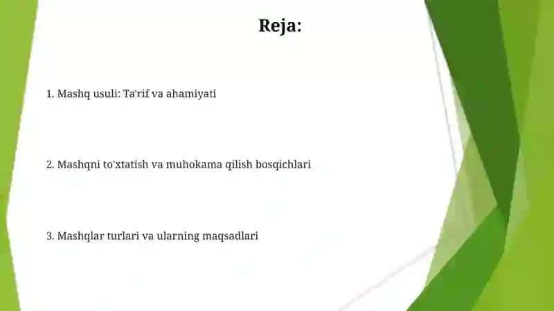 Trening jarayonida mashq usulining ahamiyati 2