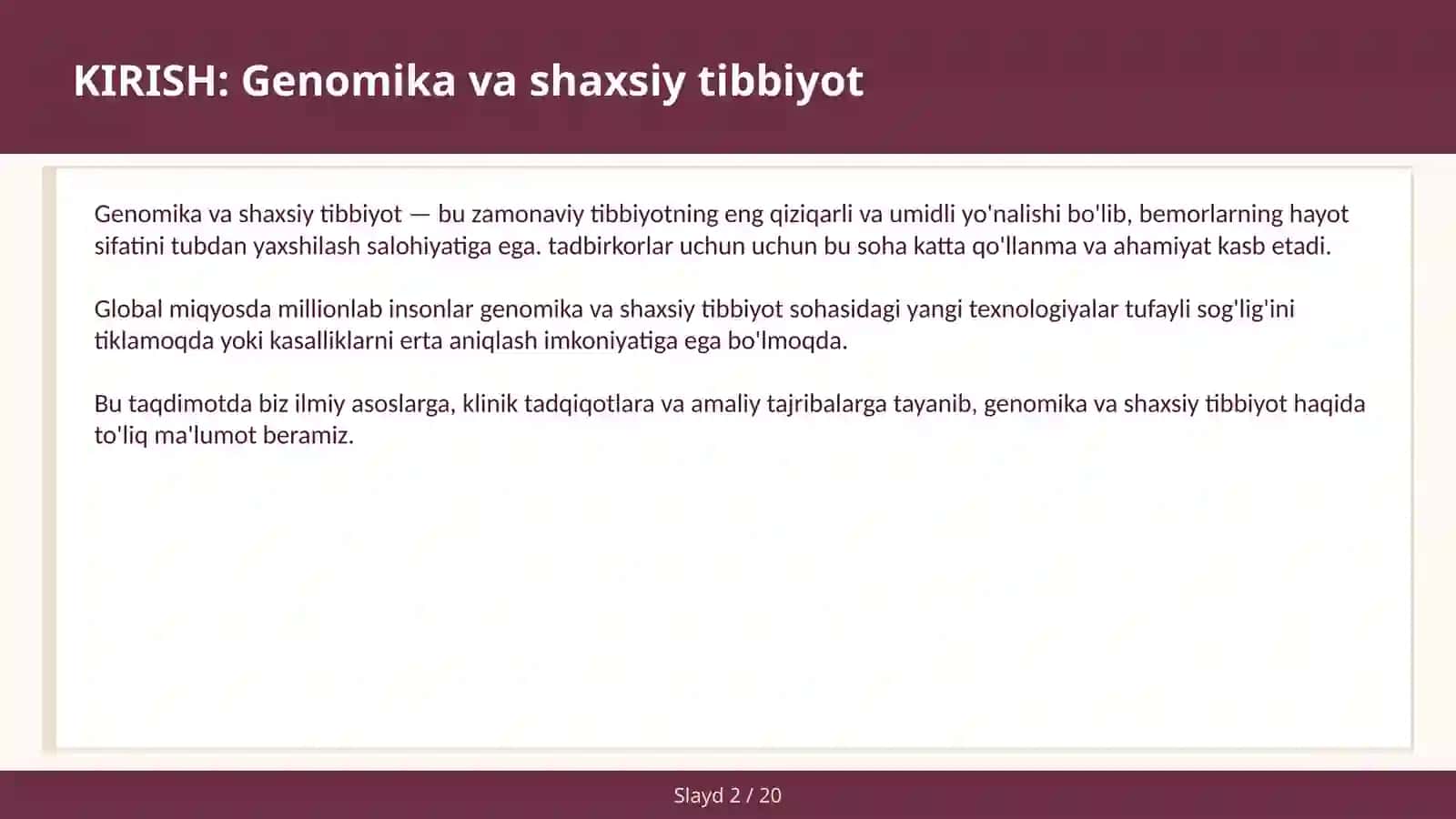 Genomika va Shaxsiy Tibbiyot 2
