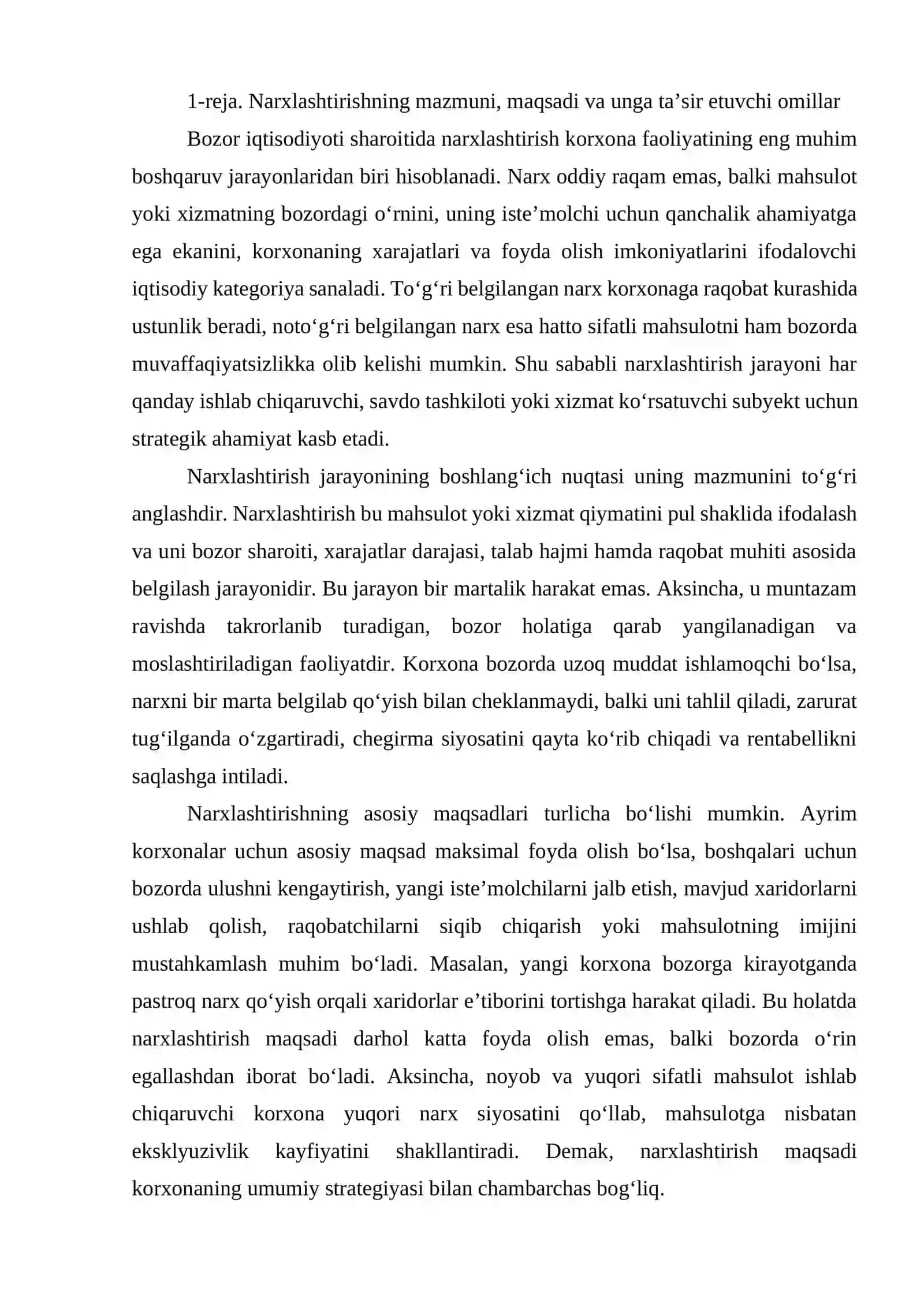 Narxlashtirish jarayoni bosqichlari 2