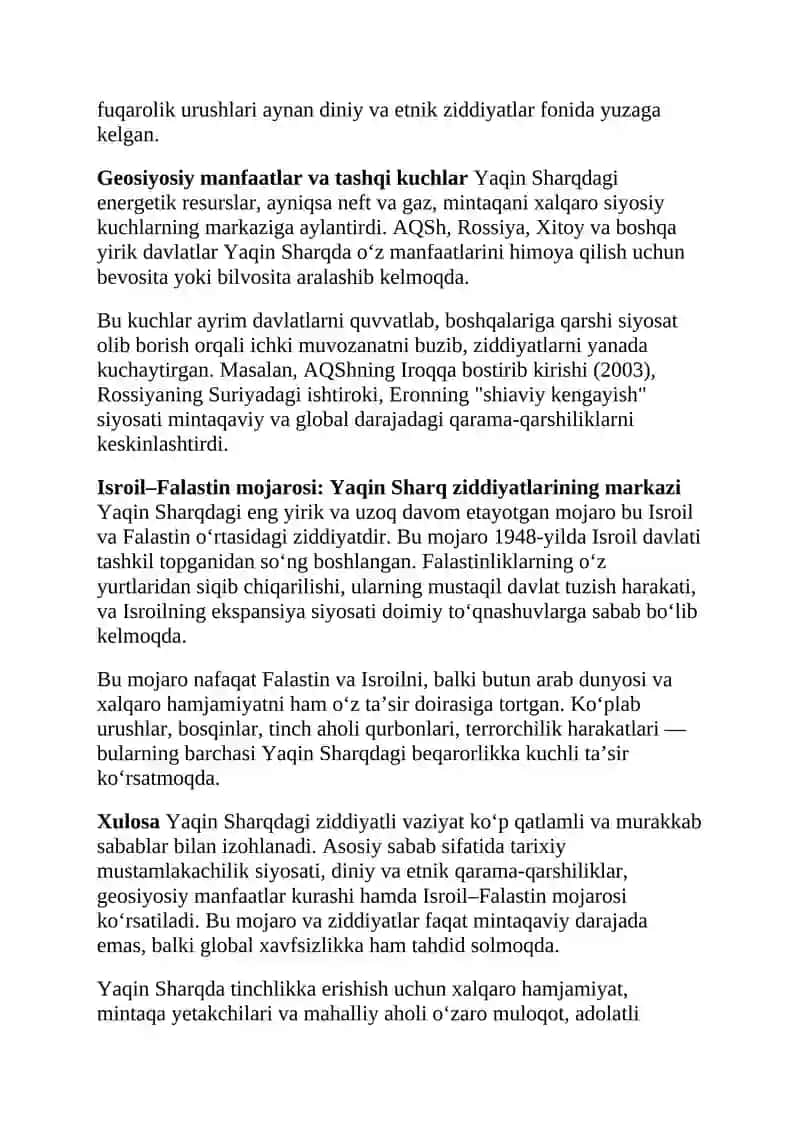 Yaqin Sharqdagi ziddiyatli vaziyat: tarixi va sabablari 2