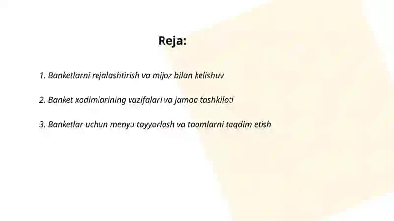 Banketlarda xizmat ko'rsatish 2