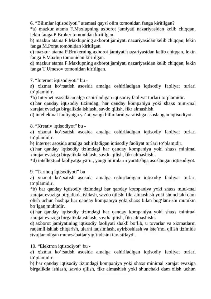 Raqamli Iqtisodiyot fanidan 2