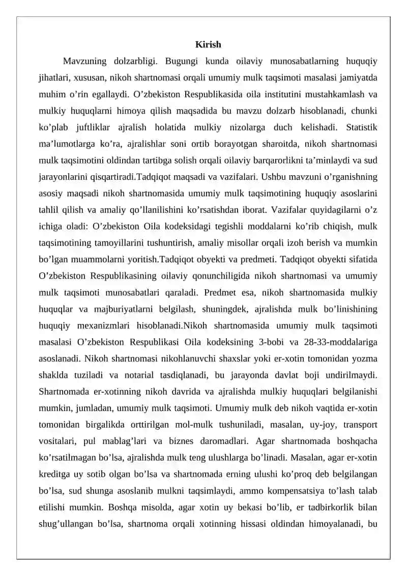 Nikoh shartnomasida umumiy mulk taqsimoti 2