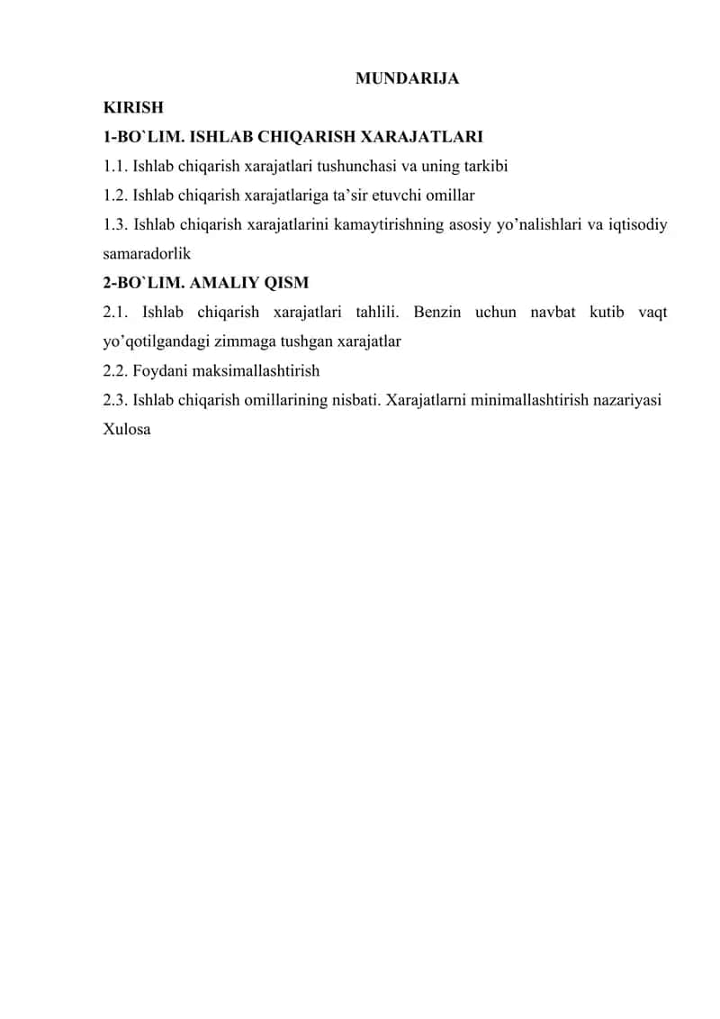 Ishlab chiqarish xarajatlari tahlili 2