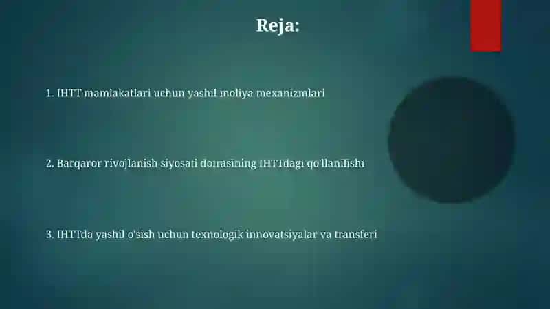 IHTT mamlakatlarda yashil o'sishni taminlash modellari 2