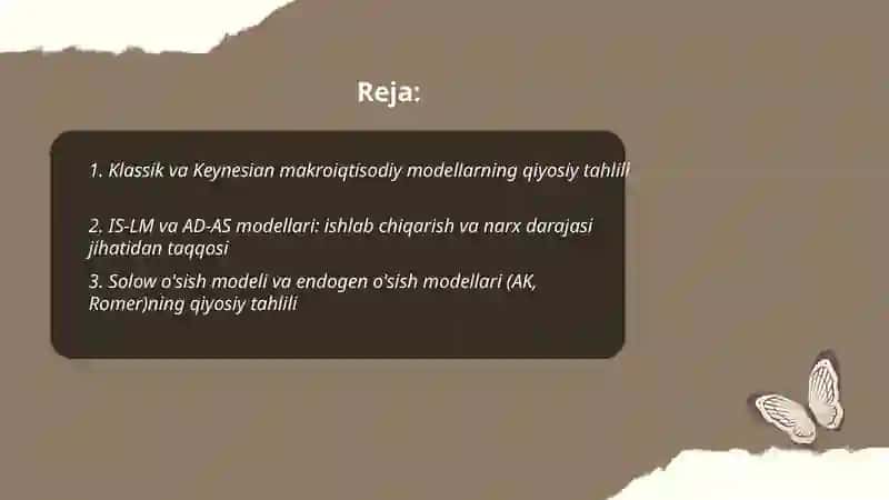 Asosiy makroiqtisodiy modellarning qiyosiy tahlili 2