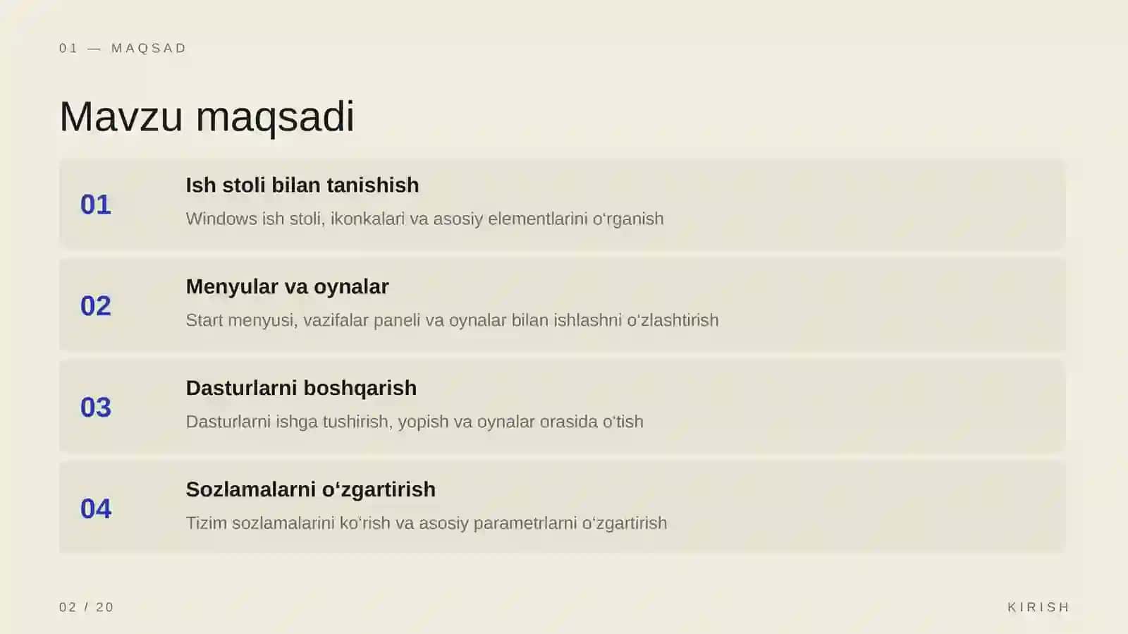 Operatsion tizim interfeysi bilan ishlash 2