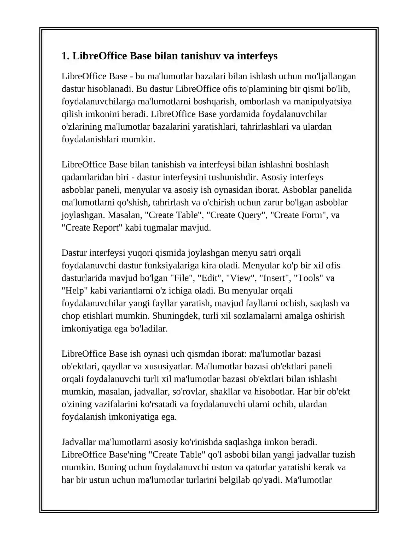LIBRE OFFICE BASE DASTURIDA ISHLASH 2