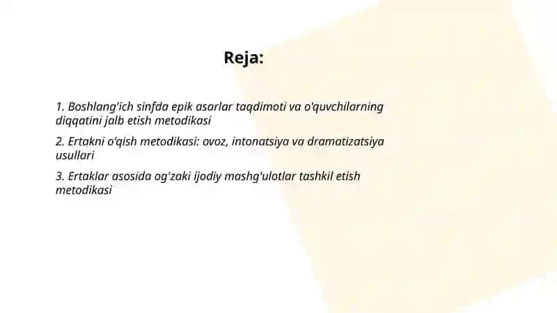 BOSHLANG'ICH SINFDA EPIK ASARLAR USTIDA ISHLASH METODIKASI 2