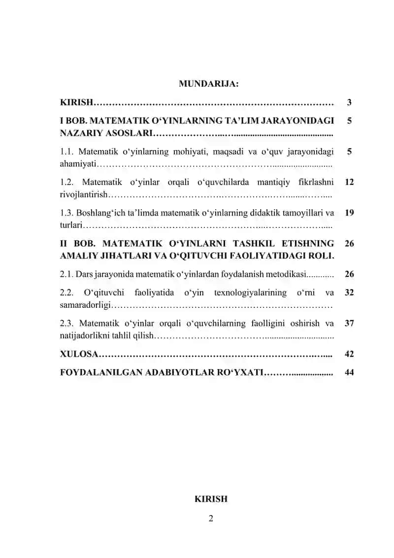 "Matematik o‘yinlar va o‘qituvchi faoliyatidagi roli" 2
