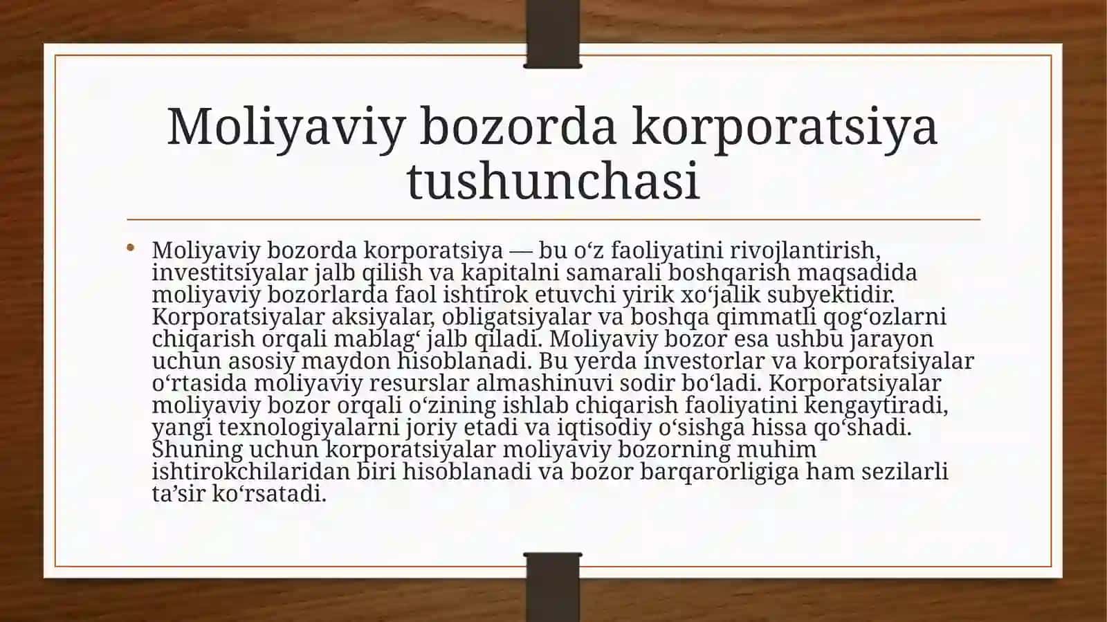 Moliyaviy bozorda korporatsiya 2
