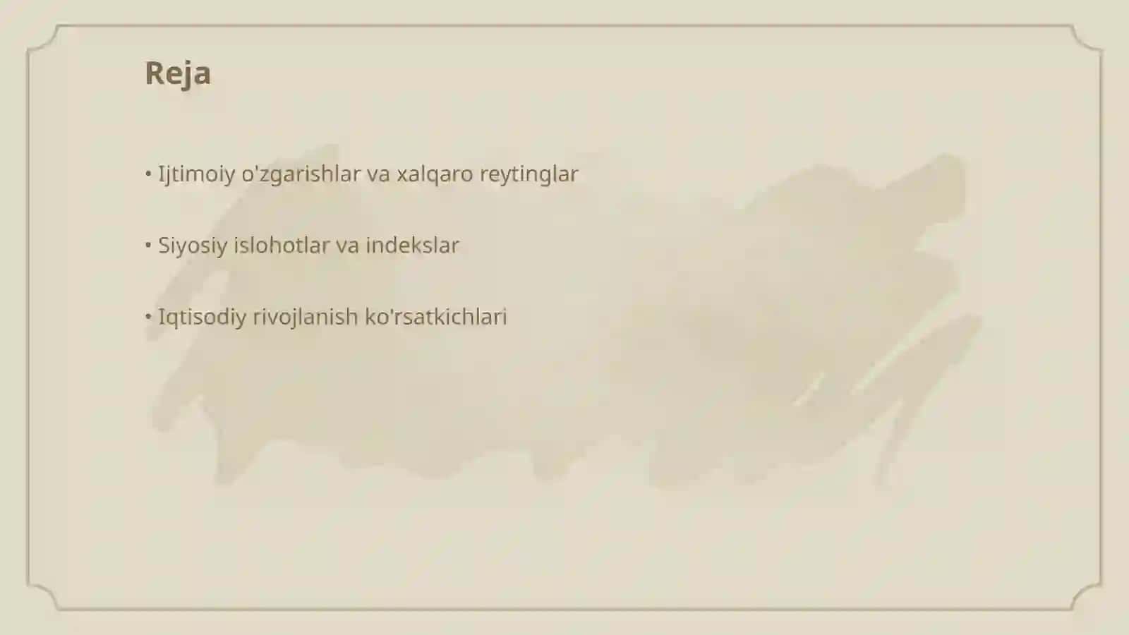 Yangi O'zbekistoning ijtimoiy siyosiy, iqtisodiy madaniy hayotida roy berayotgan o'zagarishlarning xalqaro reyting va indekslarda aks etishi 2