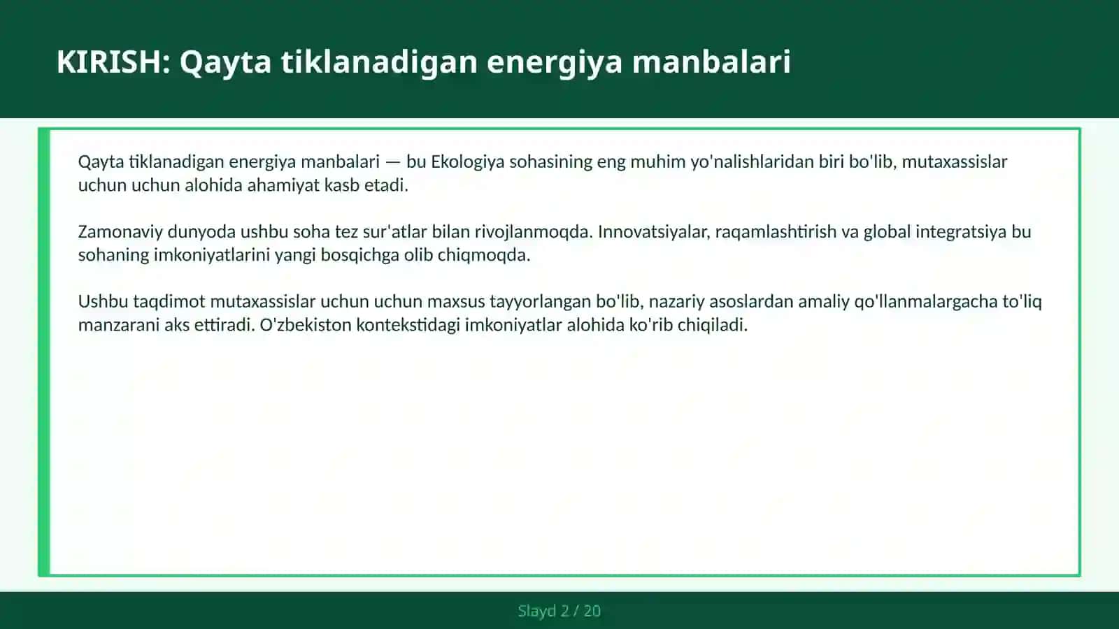 Qayta tiklanadigan energiya manbalari 2